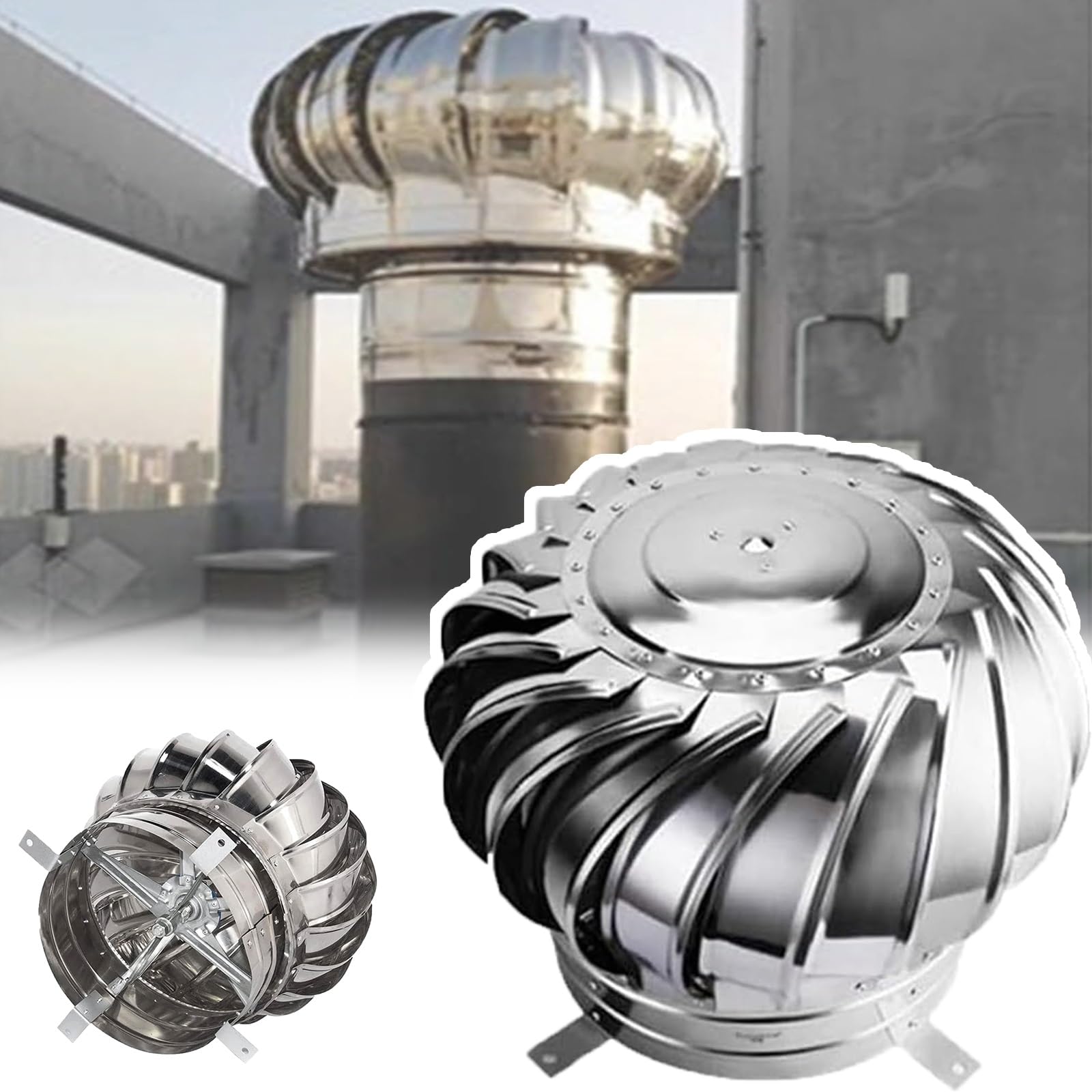 Extracteur éolien pour cheminée en inox 304 avec double palier renforcé