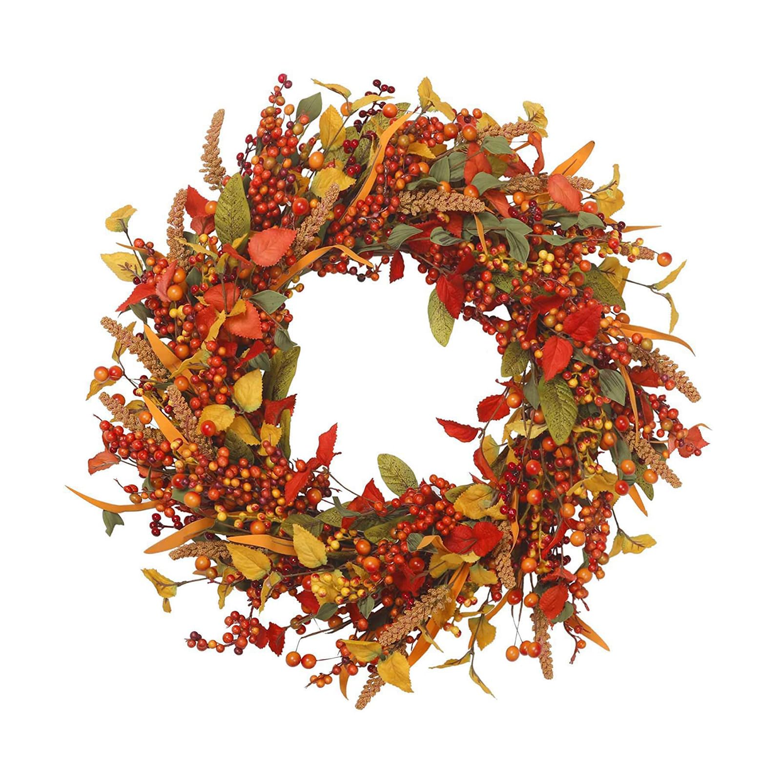 35/40/45cm Artificial Maple Autumn Wreath for Front Door, Halloween Thanksgiving Decor with Pumpkins, Maple Leaves & Berries, Fall Harvest Door Wreath (B-45CM)