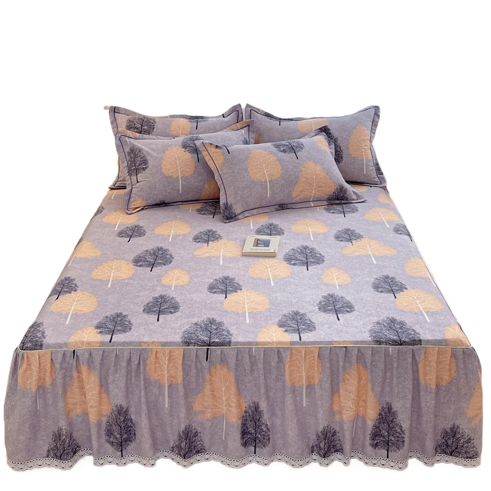 Floral Style Bed Skirt Single/Double/Queen/King Size Cover Bedspread Ruffles Linen(B,SKing 200x220cm 1pc)