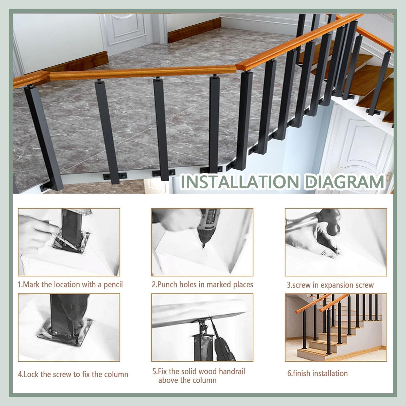 Barandilla de infrarrojos para exteriores con postes dobles, perfecta para 2 o 4 escalones, 90 cm de alto, para seguridad y seguridad