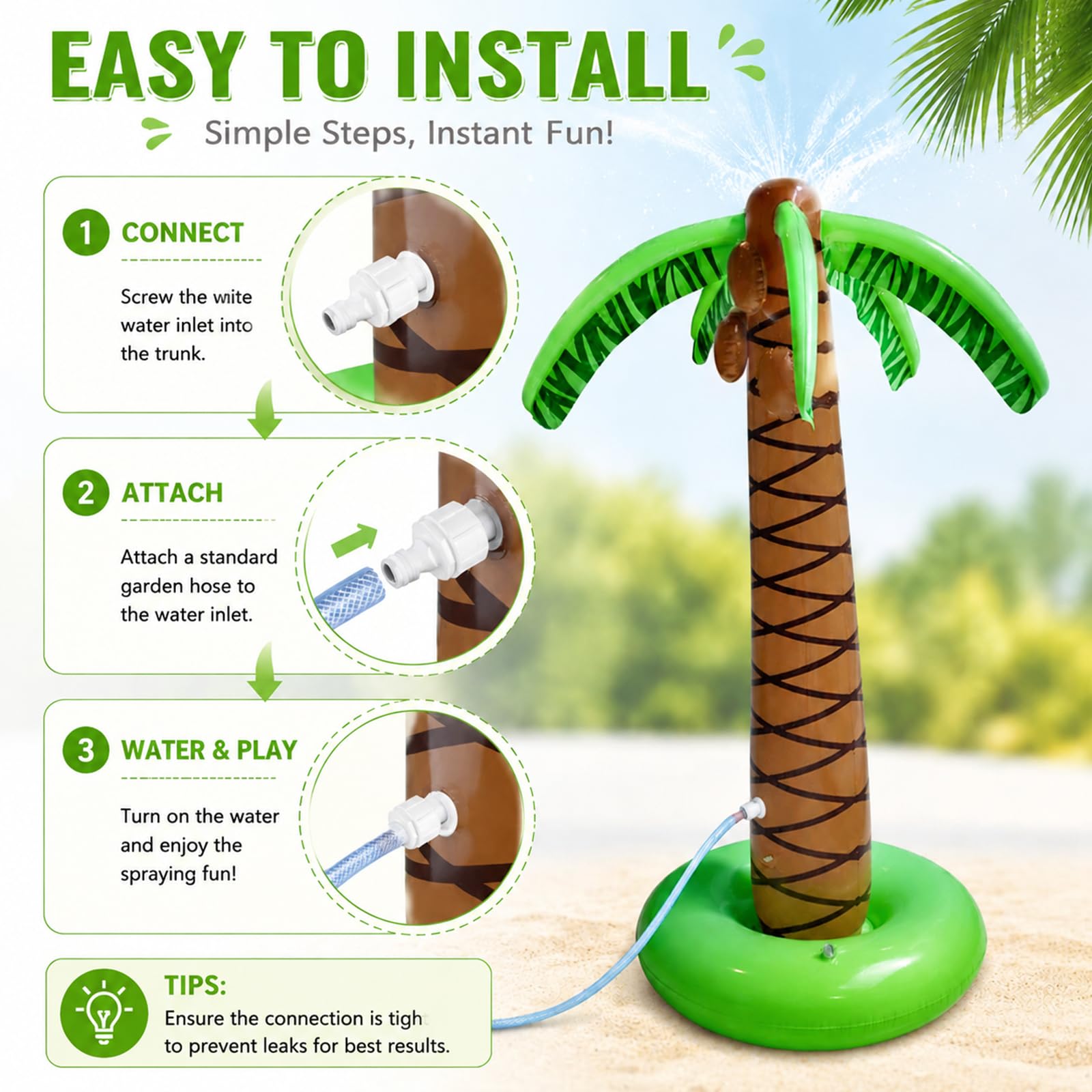 ZoneYan Giocattolo Gonfiabile Palma Cocco Spruzza Acqua, Giochi Estivi, Giochi d Acqua da Giardino, Gioco Estivo Giardino All'Aperto, Palma da Cocco Gonfiabile che Spruzza Acqua, Spruzzino Acqua