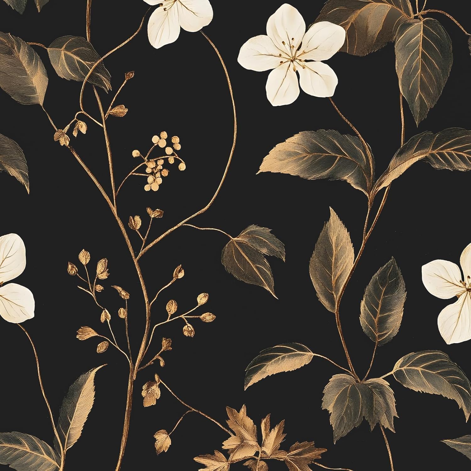 Dark Floral Wallpaper Peel and Stick Vintage Floral Wallpaper Vinyl Wallpaper Gold Leaf Contact Paper for Cabinet Waterproof Self Adhesive Wall Paper for Kitchen Countertop Wall 17.5" x 393"