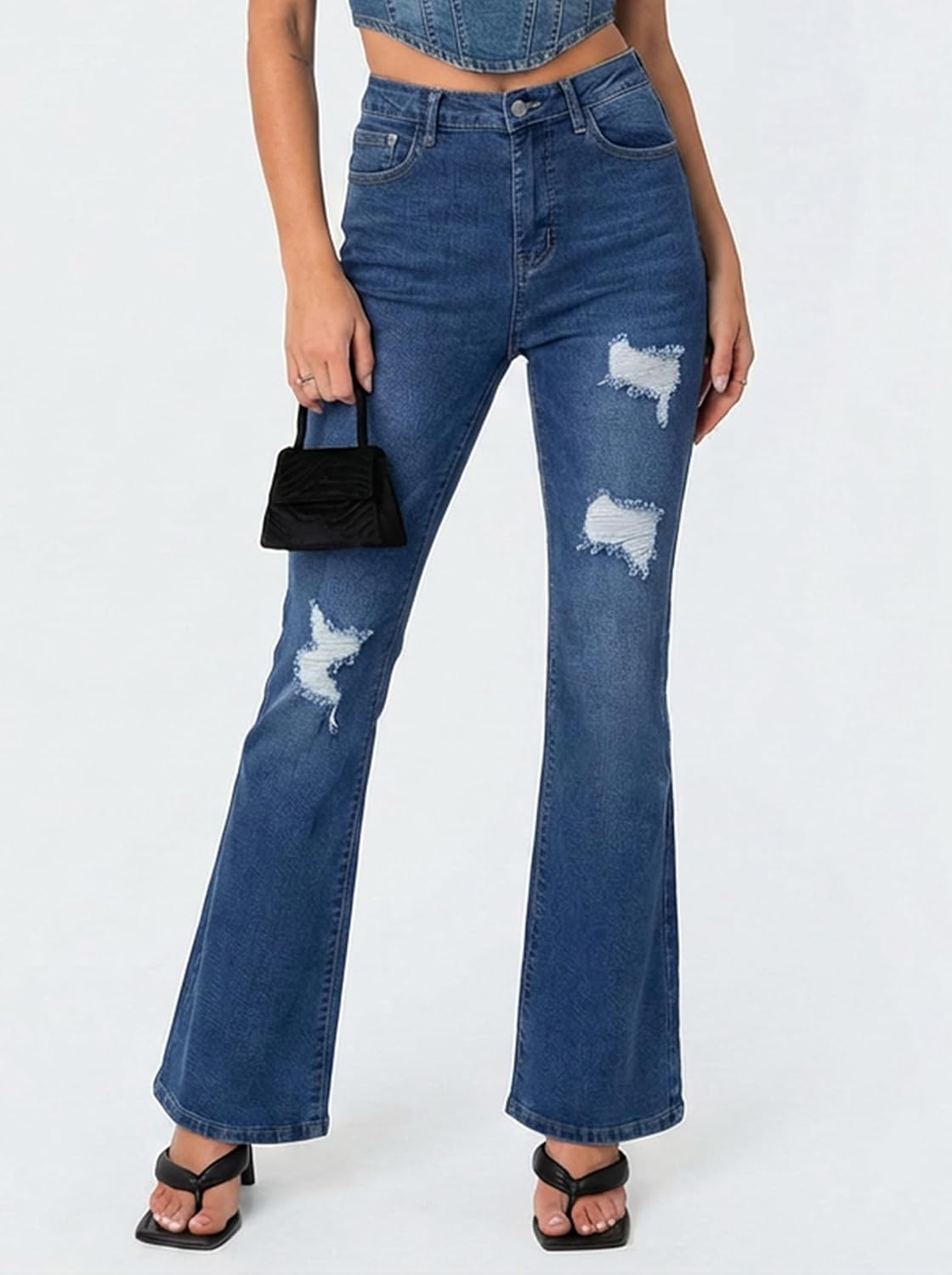 EMMIOL Flare Jeans for Women Trendy, Mid-High Waist Bootcut Bell Bottom Jeans, Stretchy Denim Y2K Pants with Pockets - Image 2