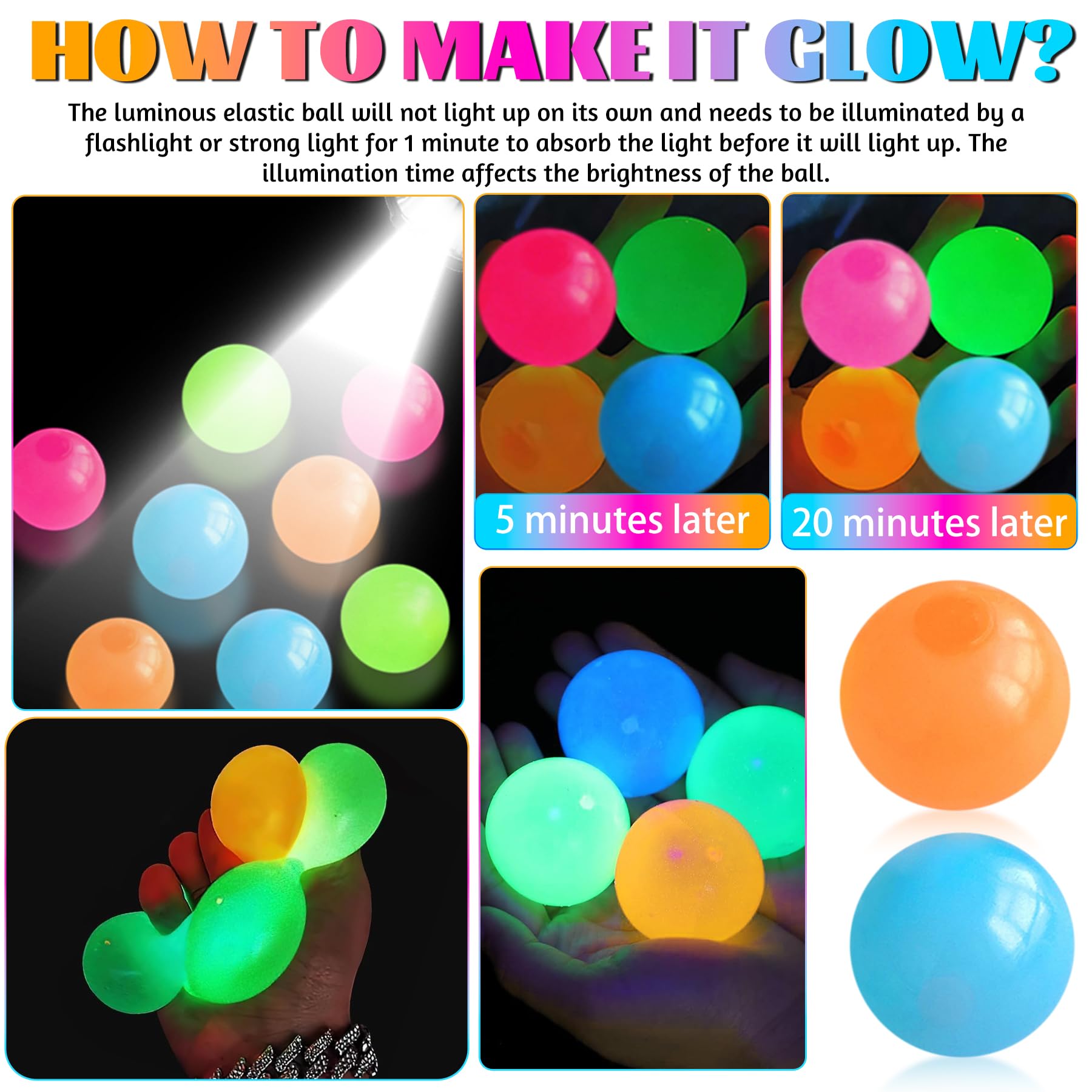 Tylices 4 Pcs Glow in the Dark Sensory Balls, Upgraded Glowing Sticky Balls Stick to The Ceiling - Image 3