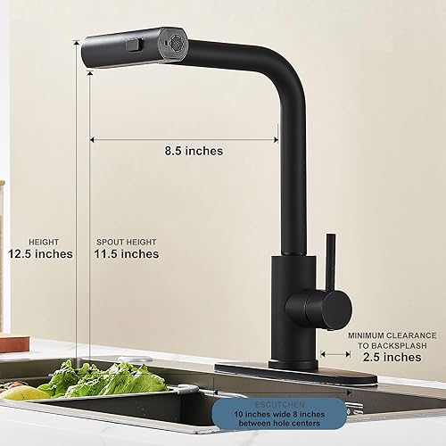 Miniatura 5 de Grifo de cocina con rociador extraíble, grifo de fregadero de cocina de acero inoxidable con un solo orificio con toque de cascada negra, grifos