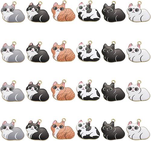 DanLingJewelry 30 dijes de 6 estilos esmaltados para gatos, lindos dijes de animales para hacer joyas, pulseras a granel
