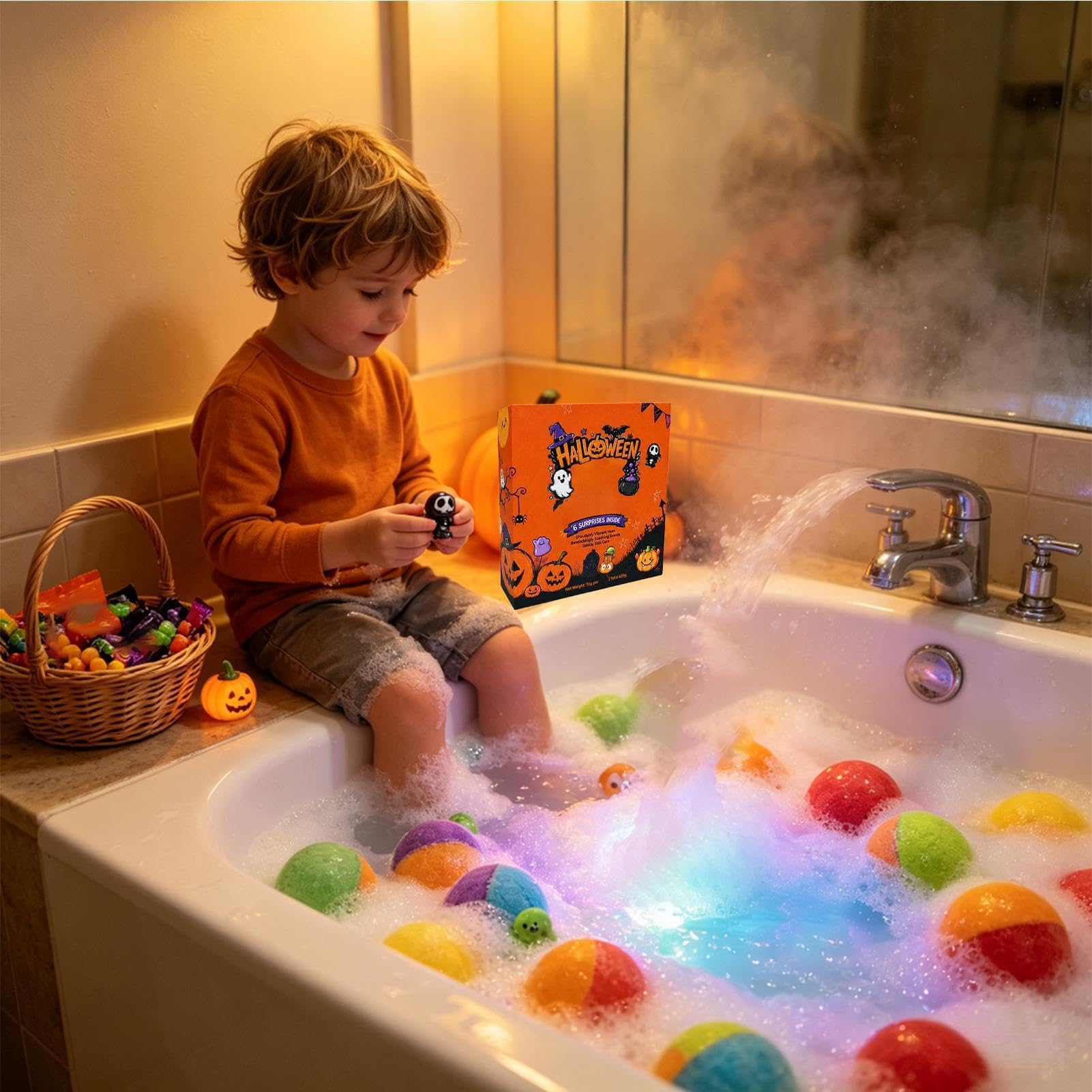 Bolas de baño para niños 9 efervescentes de ducha de Halloween coloridas