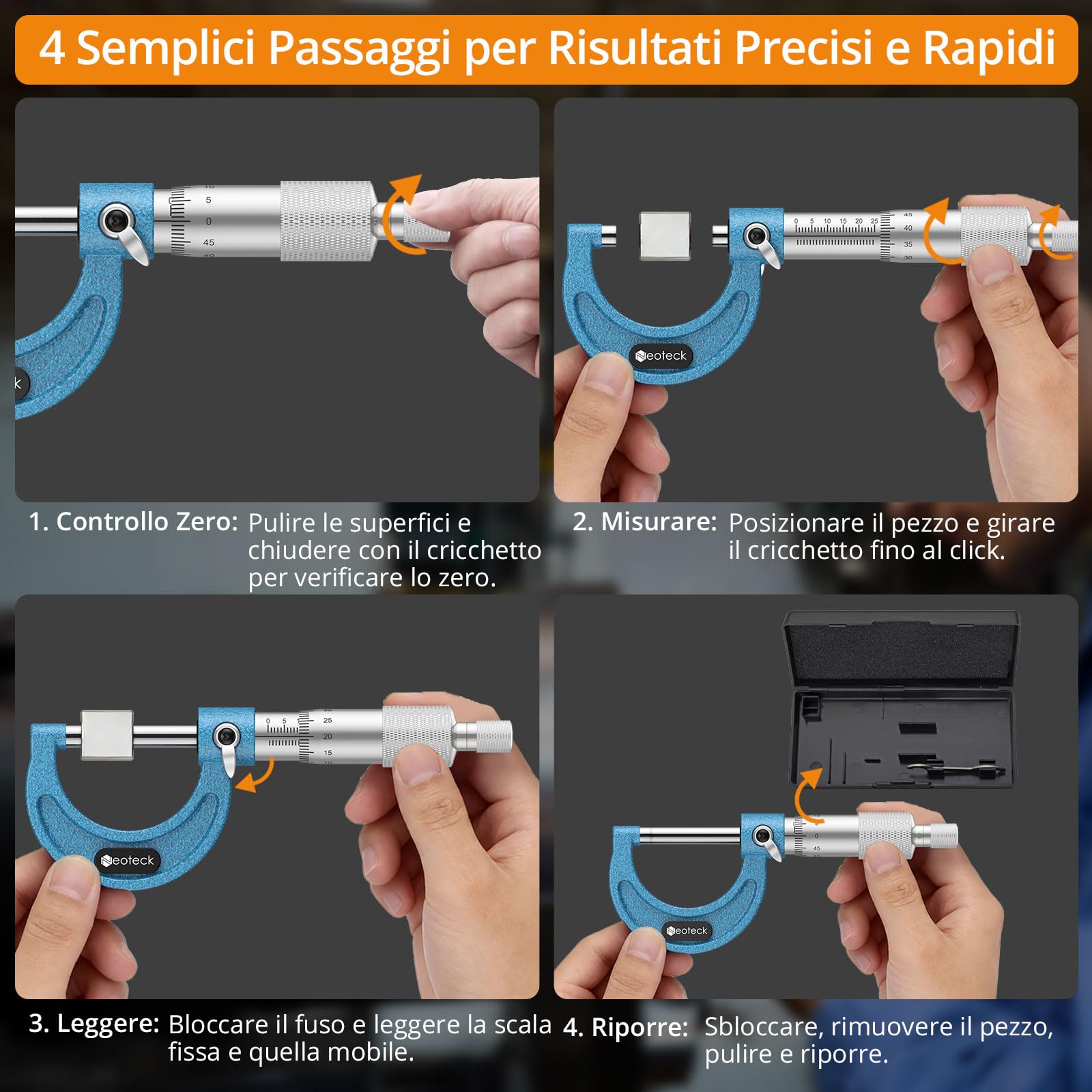 Neoteck Kit Micrometro Professionale: Micrometro Elettronico Digitale 0.001mm + Micrometro Meccanico 0.01mm di Precisione, per Officina Meccanica, Controllo Qualità e Lavori di Precisione