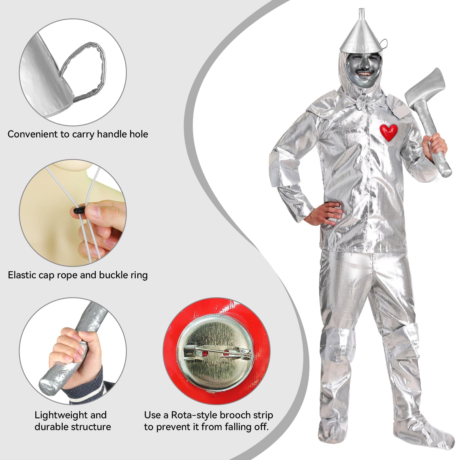 Spinosaurus 3 Pcs Tin Man Costume Accessories for Adult,Kids Plastic Axe Funnel Hat Heart Brooch Halloween Dress Up Costume Accessories Tin Man Outfits - Image 3