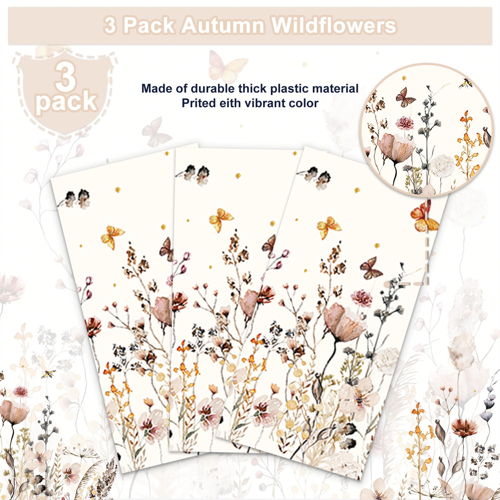 XueXiceili 3PCS Wildflower Party Tablecloth for Girls Baby Shower Boho Spring Floral Birthday Wedding Party Decorations Flower Tablecover for 20 Guests