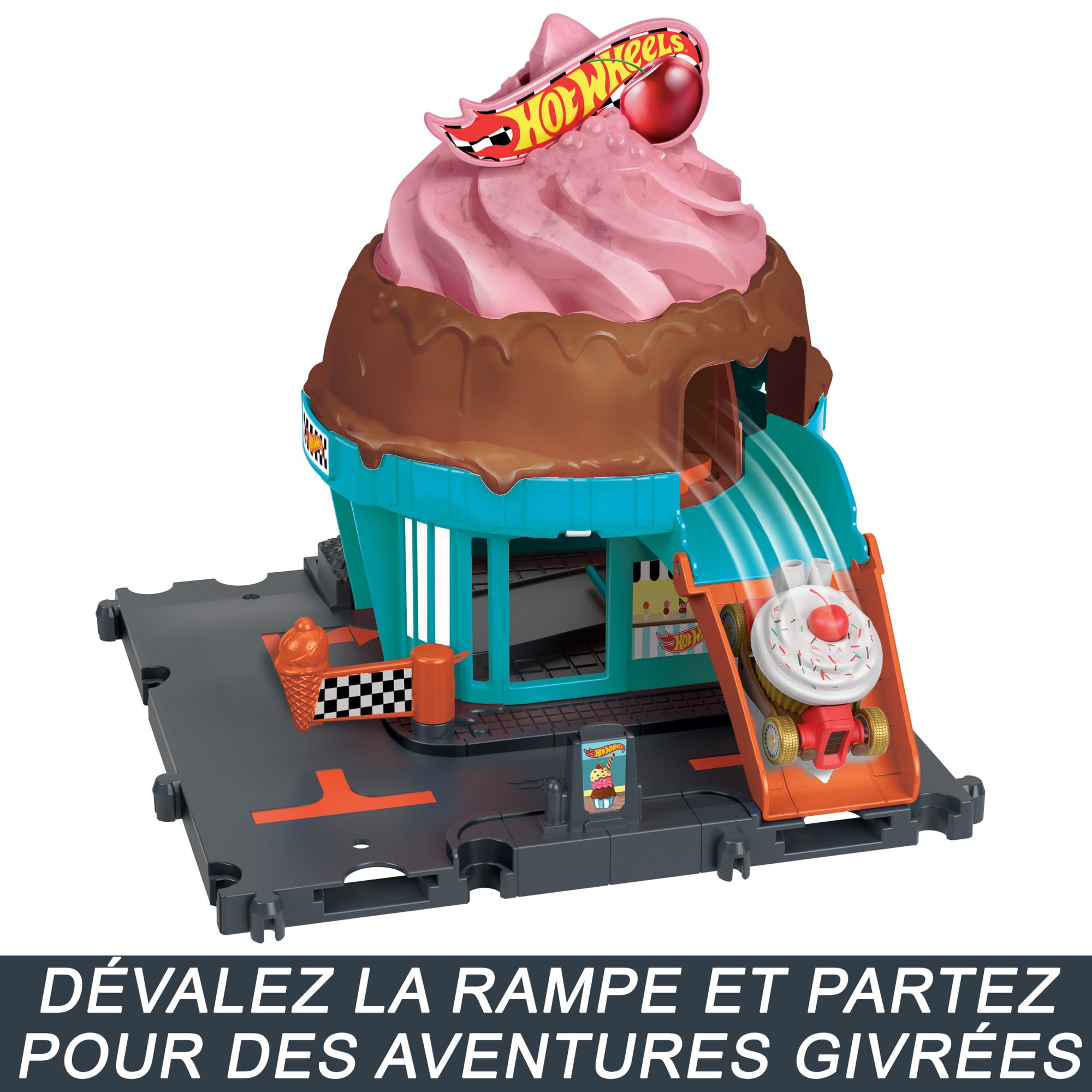 Hot Wheels Let’s Race Netflix - City Course Glacée Coffret 1 Voiture Hot Wheels, Structure de Jeu à connecter à d´Autres Coffrets, HTN77