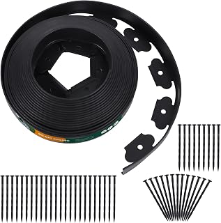 No Dig Durable Garden Landscape Edging Kit, 2 Inch Tall Black Plastic Lawn Border with 72pcs Anchoring Spikes for Landscaping, Flower Gardens, Lawn (60FT+72pcs Anchoring Spikes)