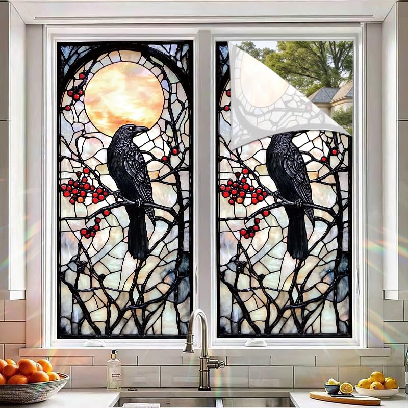 Vinilo para ventana estilo vitrales Raven 17.7x39.3 pulgadas miniatura 5