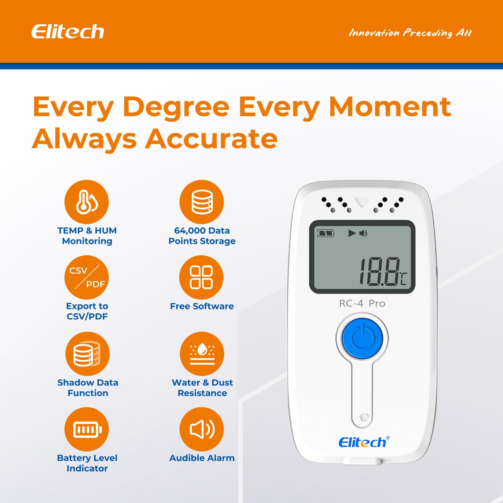 Elitech RC-4 - Grabadora de datos de temperatura con sensor de temperatura externo