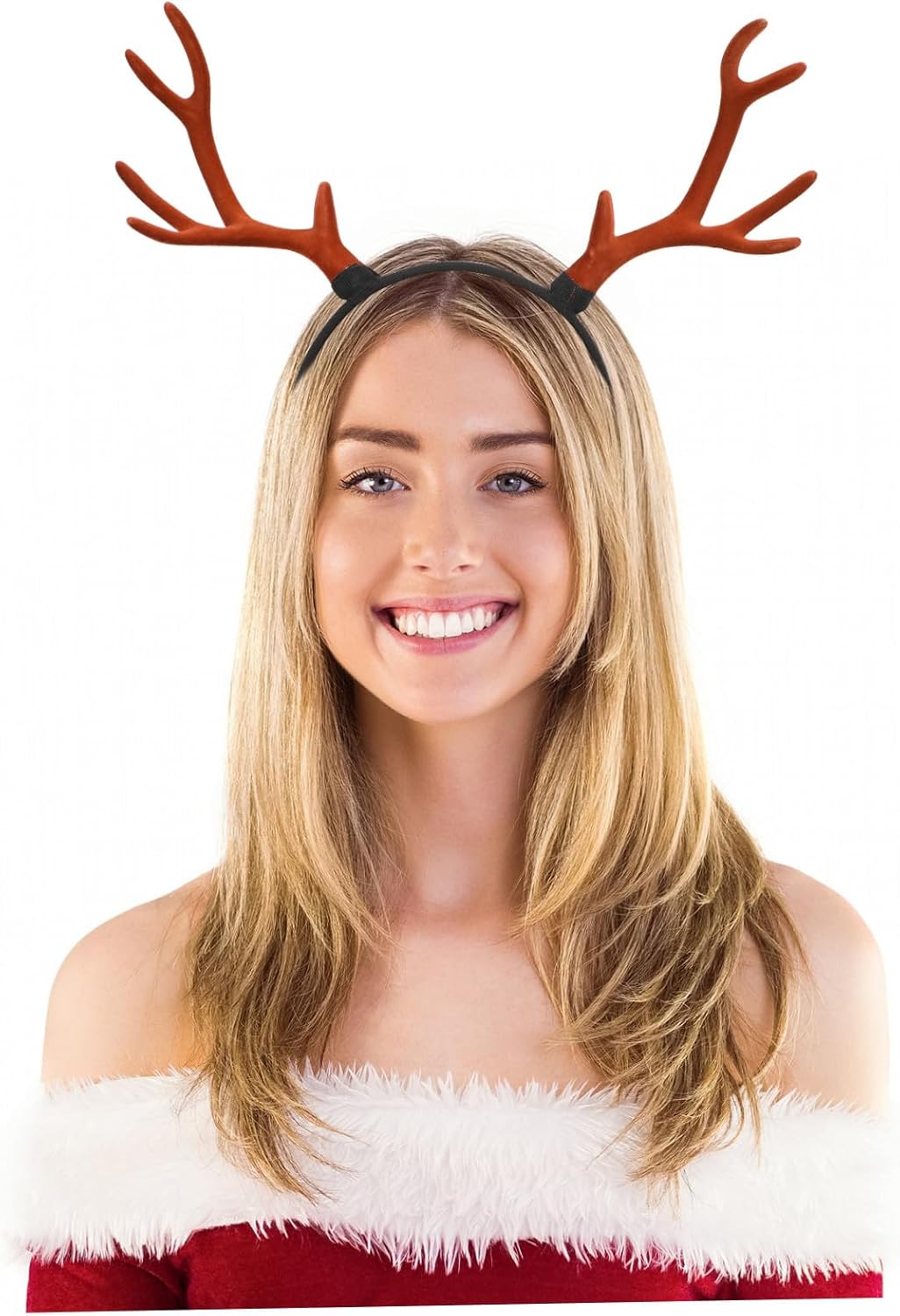KESYOO Christmas Antler Headband Soft Brown Xmas Hairband Unique Reindeer Horns Headwear for Women Holiday Party Cosplay Accessories