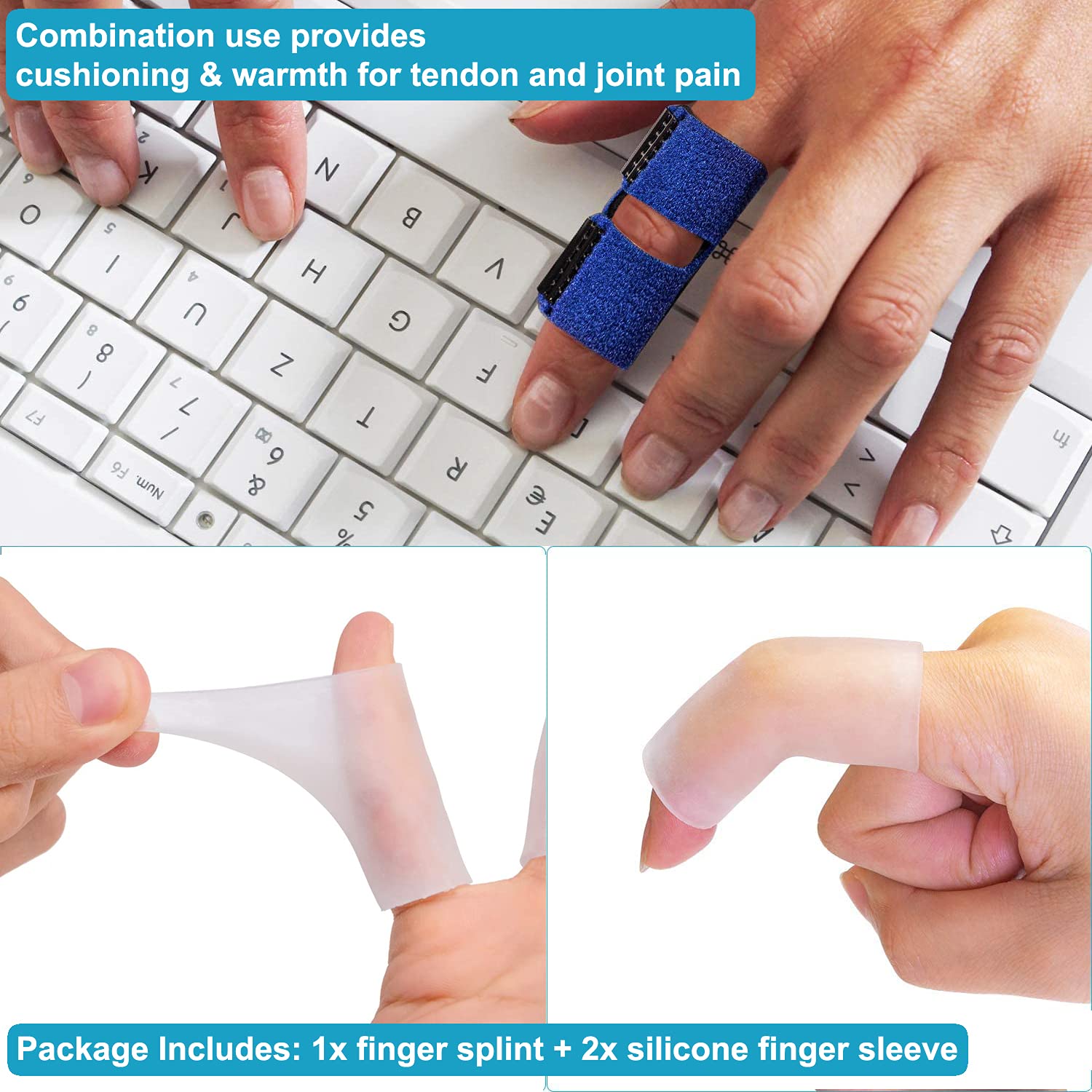 Sumifun Trigger Finger Splints, Finger Brace with 2 Gel Sleeves for