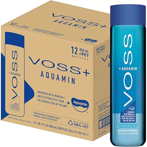 VOSS+ Aquamin Enhanced Water - Pack of 12 Bottles, 850ml Each - Purified Hydrating Water - 74 Trace Minerals & Electrolytes - Perfect for Active Lifestyles, at the Gym & on Hot Days - Recycled PET Bottle
