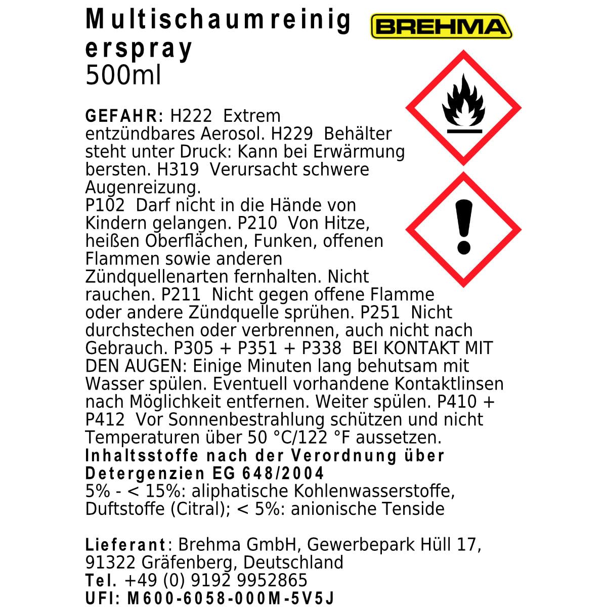 12x BREHMA Multi Intensiv Schaumreiniger Glasreiniger 500ml