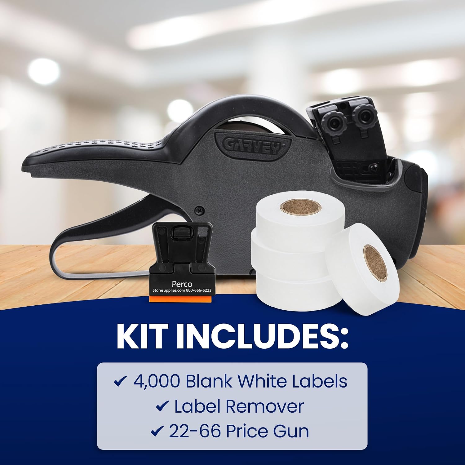Perco Garvey 22-66 Price and Date Marking Starter Kit — Includes Garvey 22-66 2-Line Labeler Gun, 4,000 White Pricing Labels and an Inker