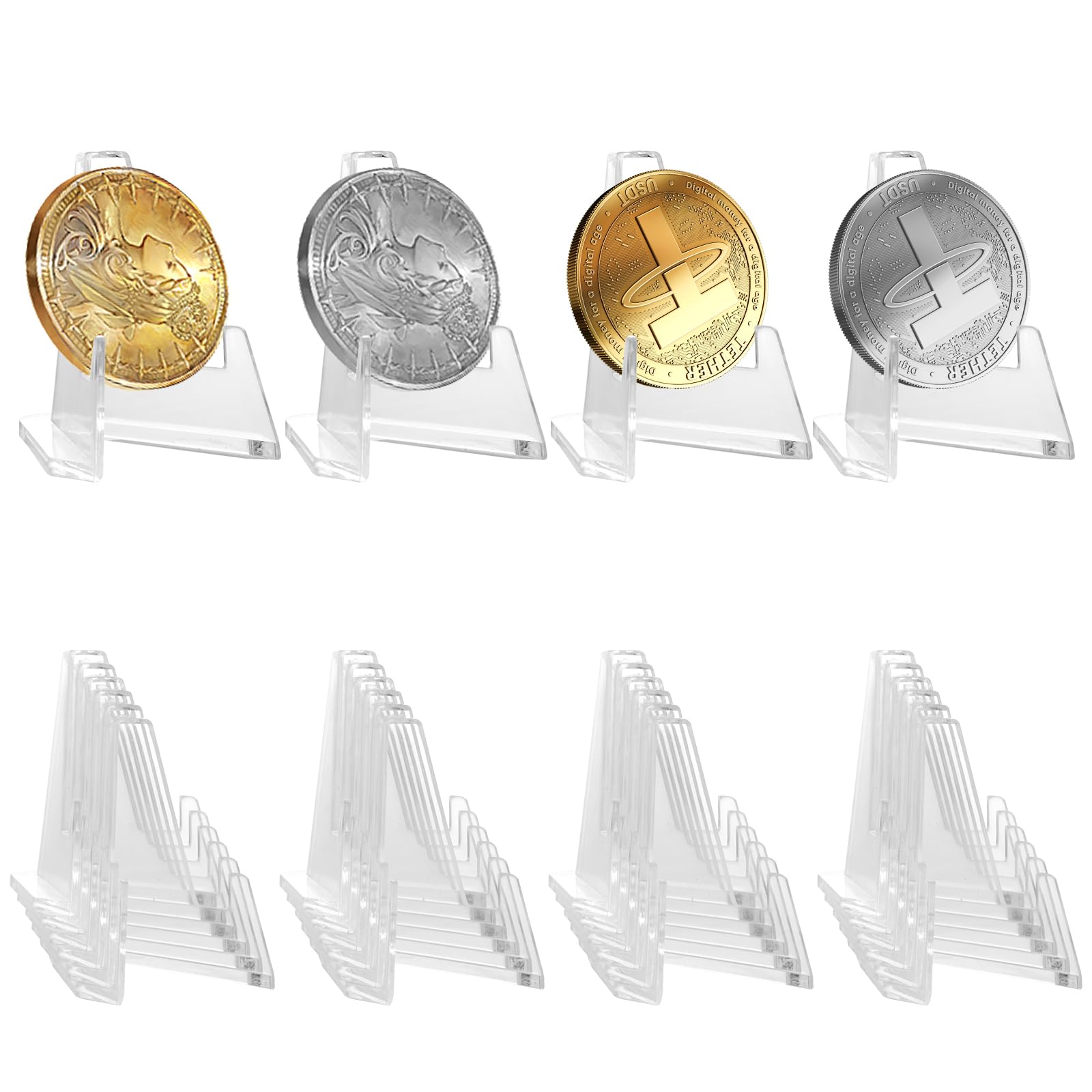 Oungy 60 PCS Acrylic Card Stands 2.2 Inch Tall Mini Clear Acrylic Easel Stands Coin Display Easel Holder Card Holder Display Stand Baseball Sports Card Stands for Display Challenge Medals Sports Cards