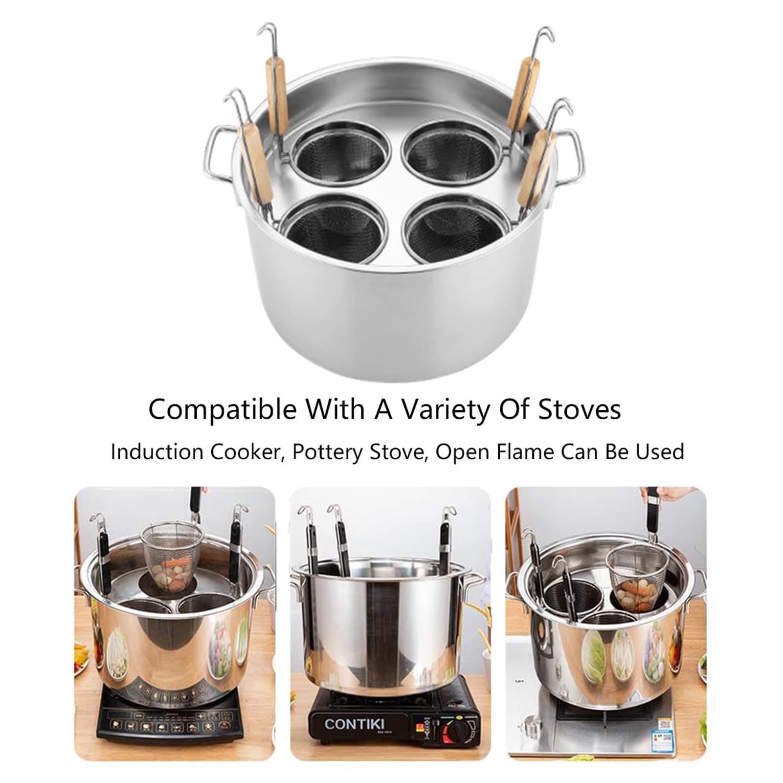 Set di Inserti per cuocipasta, pentole per Pasta a 3/4/5 Fori con cestello colino per Cucina Domestica, Ristorante, Cucina Commerciale (3 Fori)