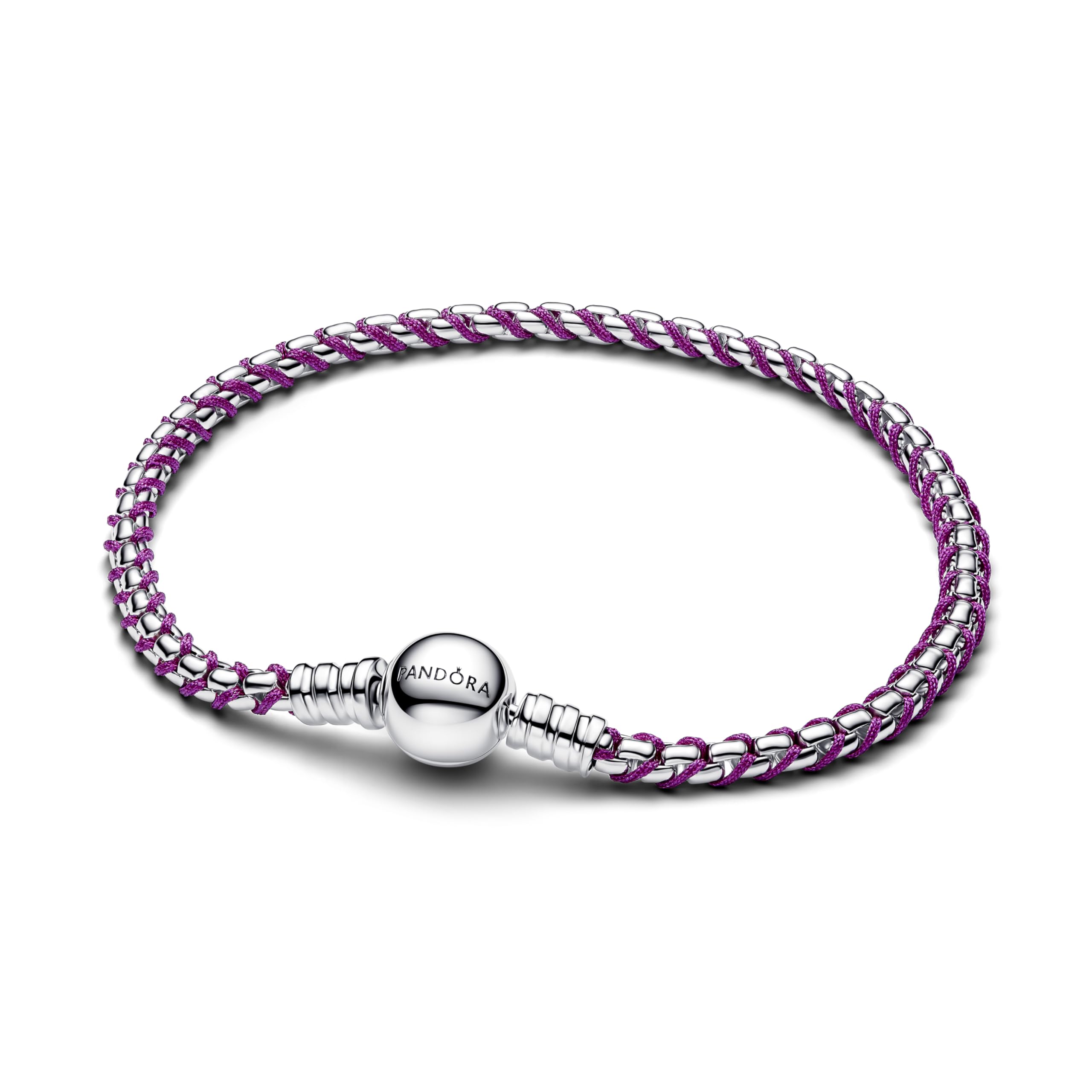 Braided Sterling Silver Box Bracciale con corda tessile viola