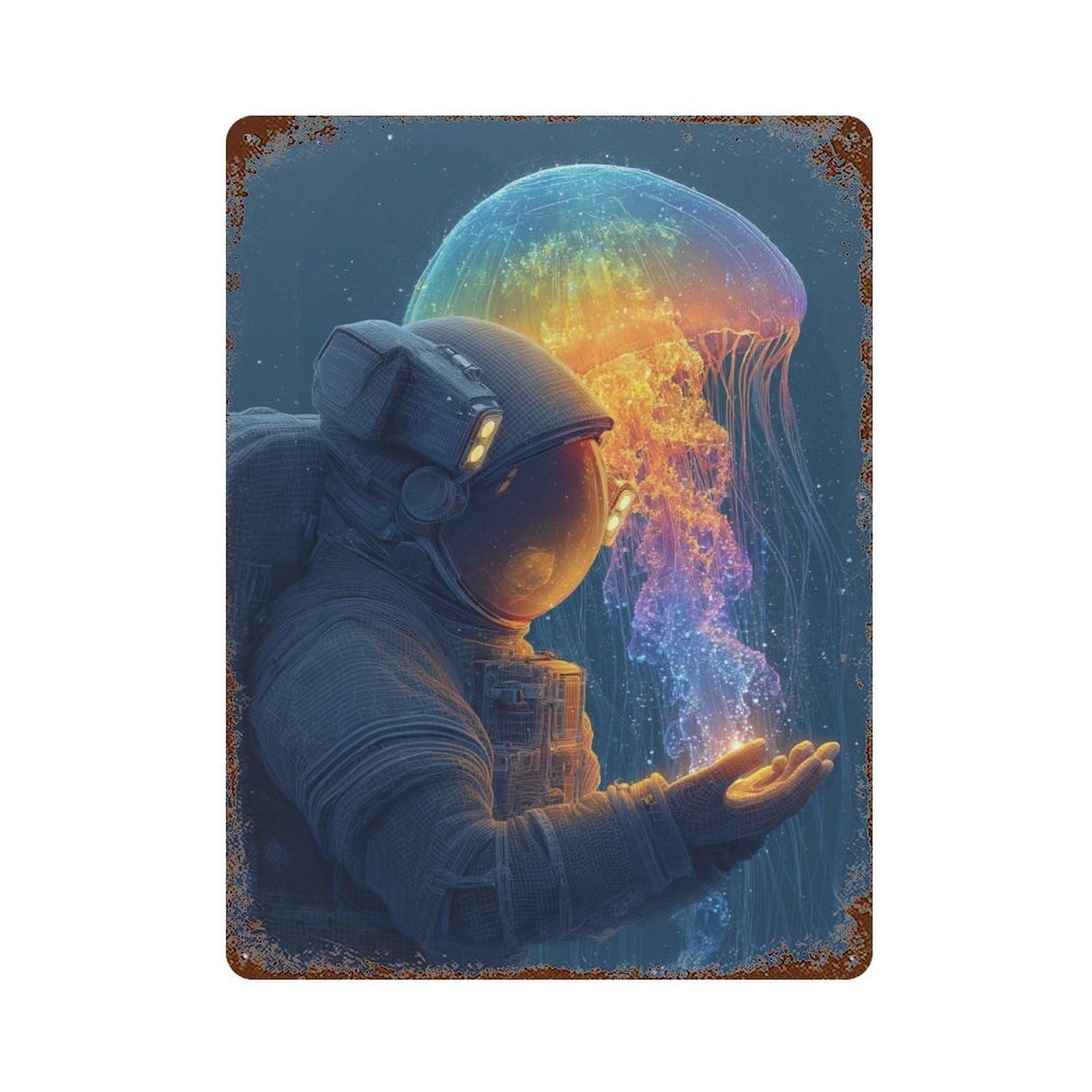 Space Jellyfish Encounter Vintage Rust Metal Sign 15.7"x11.8", Shabby Chic Decor for Garage, Pub Or Kitchen