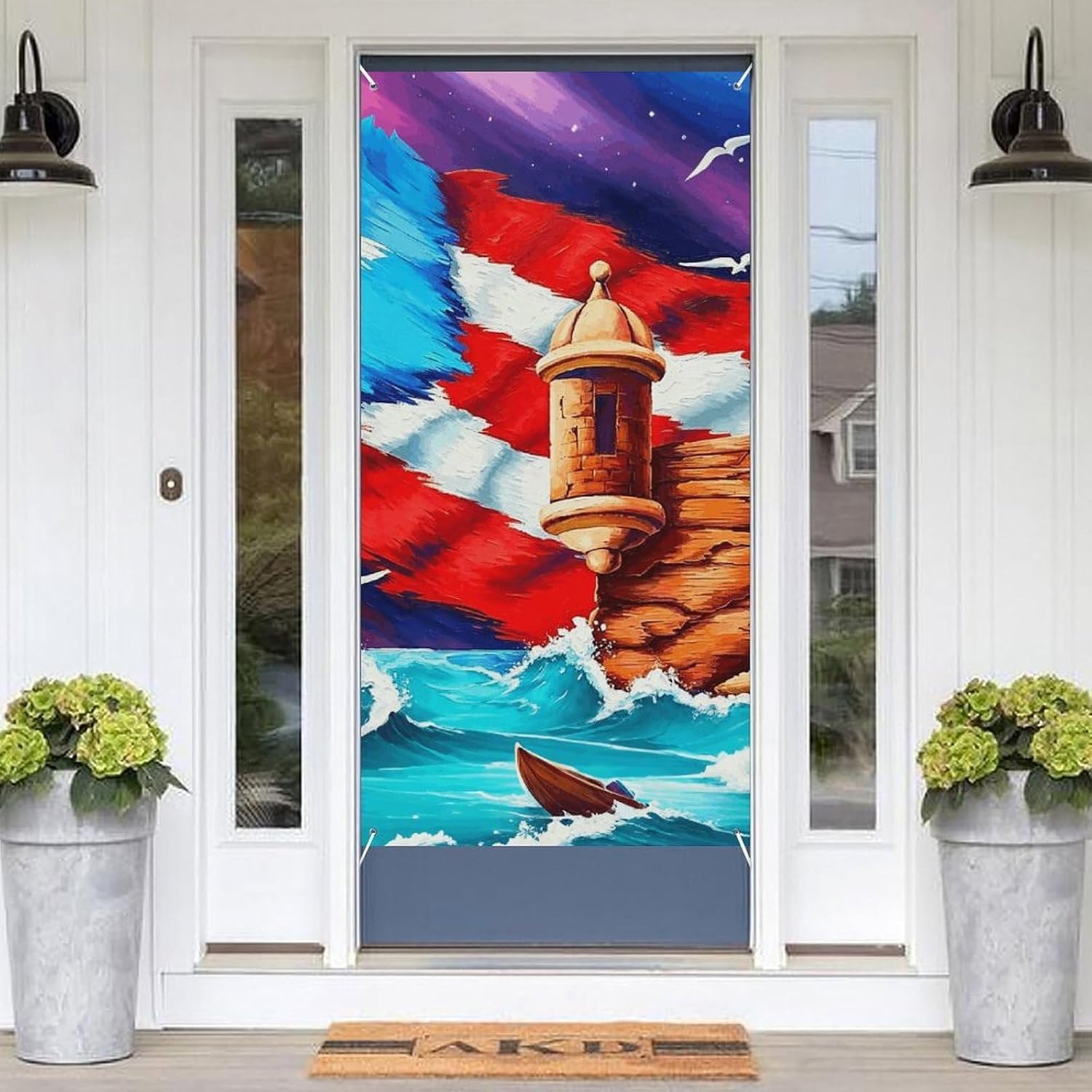 Puerto Rican Coast Flag Decoration Door Banner Welcome Door Cover image 3