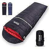 Down Sleeping Bag for Adults 0&deg;F 10&deg;F 17&deg;F 26&deg;F 32&deg;F 600 Fill Power Down Sleeping Bag Cold Weather Ultralight Sleeping Bag with Compression Sack for Backpacking, Camping, Hiking 1500g Down Filling-Black-Right Zip