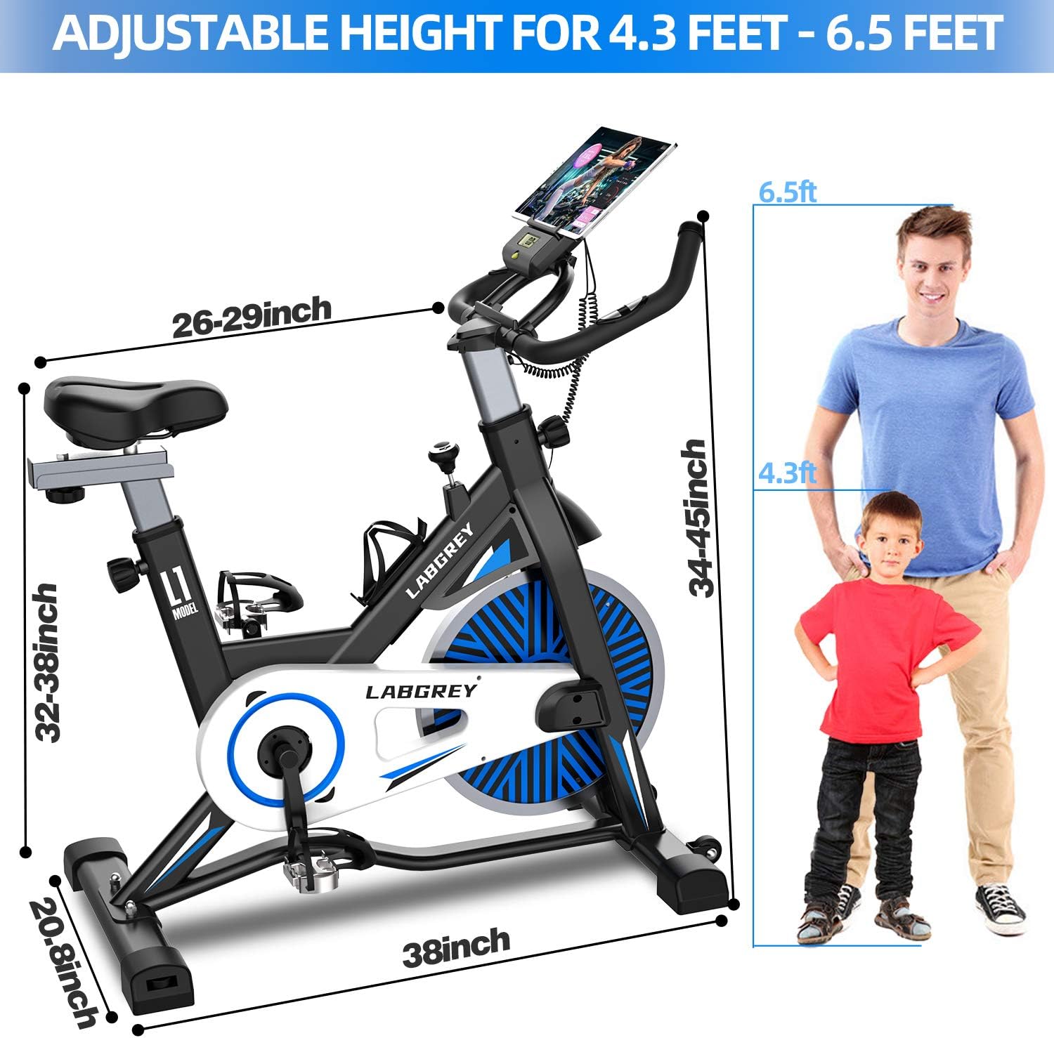 LABGREY Exercise Bike Indoor Cycling Bike Stationary Cycle Bike with Heart Rate Sensor & Comfortable Seat Cushion, Quiet Fitness Bike for Home Cardio Workout : Sports & Outdoors