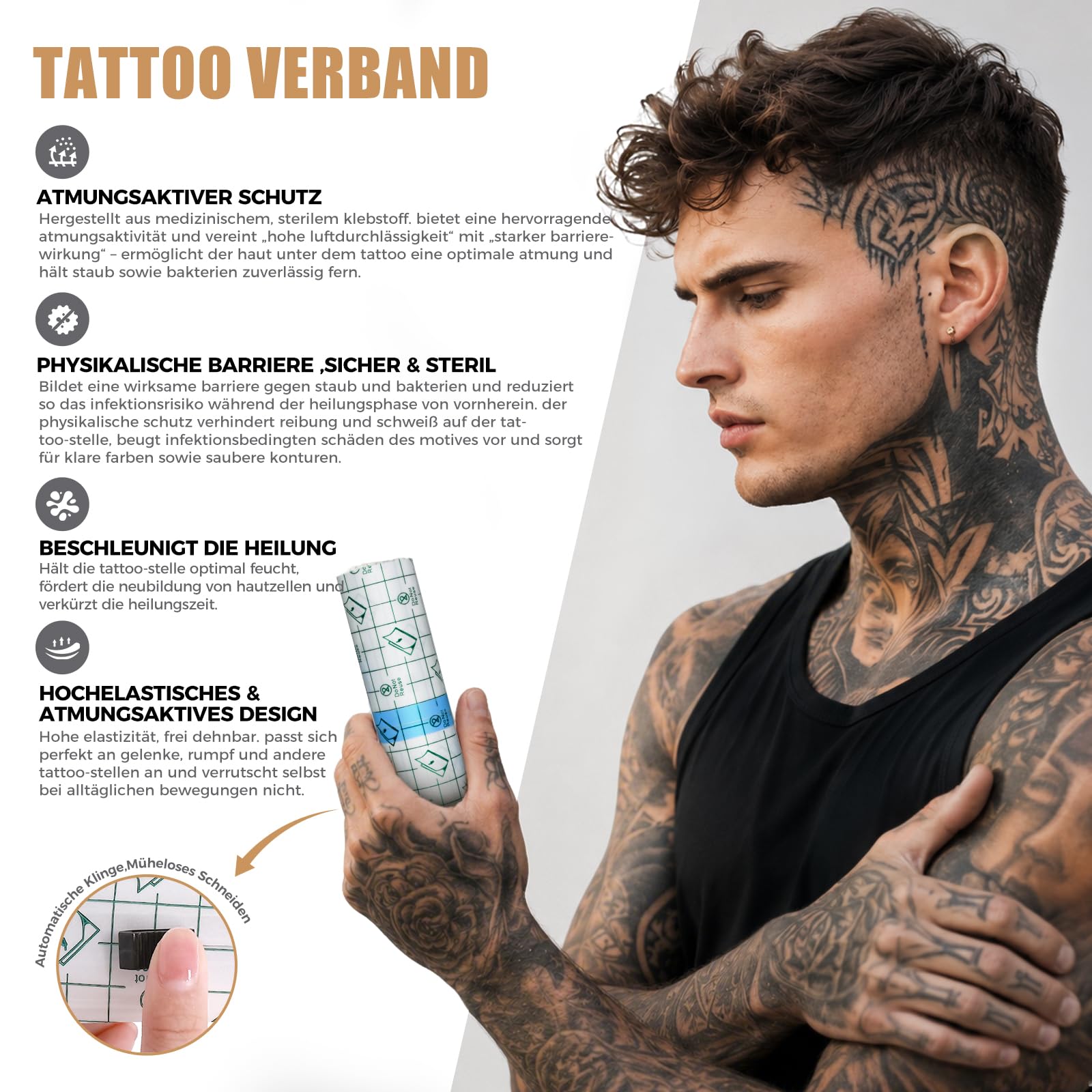 4-teilig Professionelle Tattoo Nachsorge Set mit Tattoo Creme, Reinigungsschaum, Gel& Bandage – Natürliche & Sanfte Formel Für Frisches & Altes Tattoo Fördert Heilung & Farberhalt