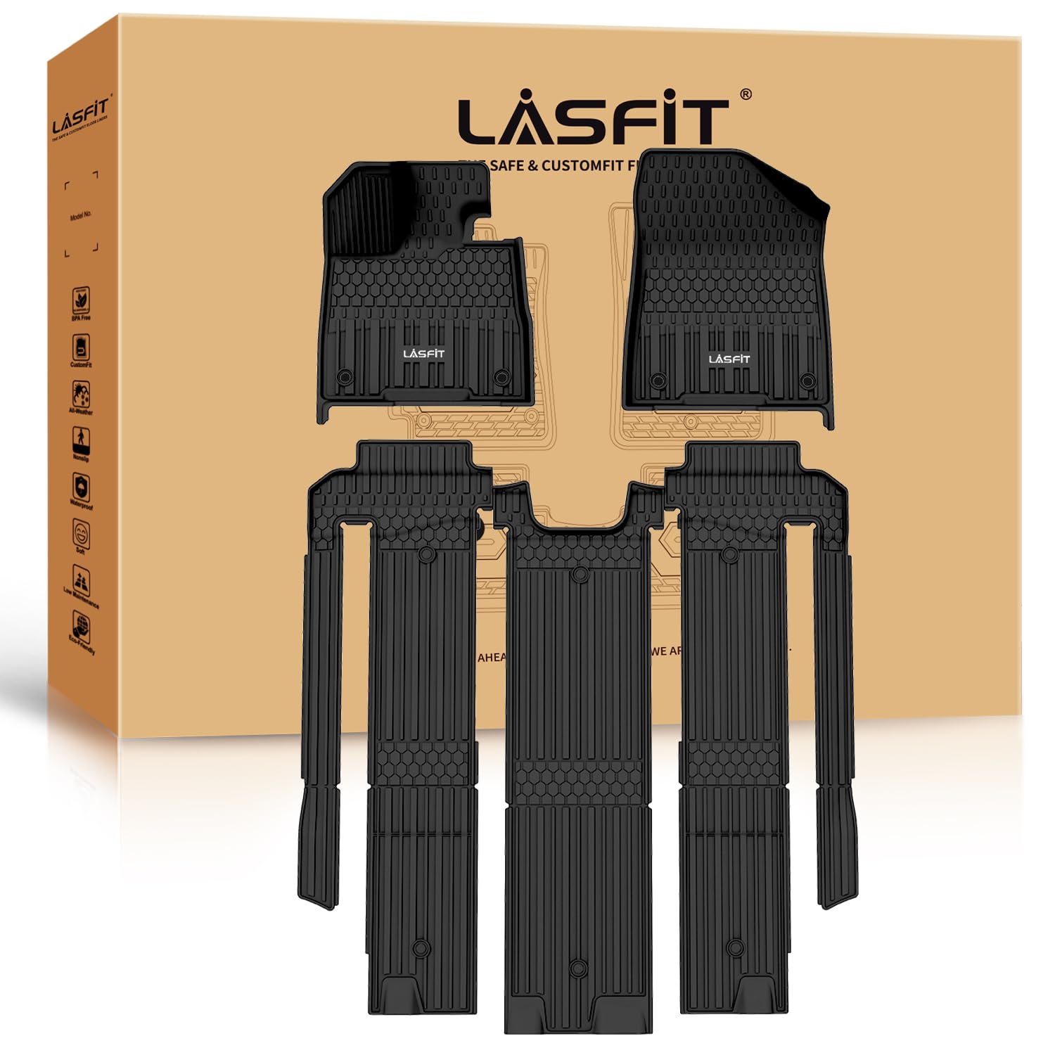 LASFIT Floor Mats for Toyota Sienna 7 seats 2021-2026 (Only for 7 Seat & Not Fit 2025 2026 Platinum Edition) All Weather TPE Custom Fit Floor Liner for Toyota 7 passenger Front and Rear Car Mat, Black