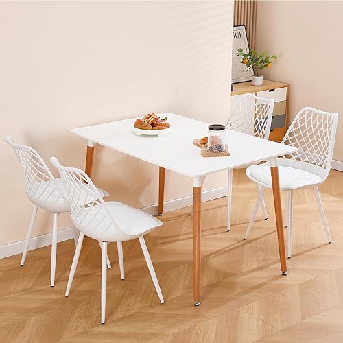 Miniatura 5 de Juego de 4 sillas de comedor modernas de plástico, sillas acolchadas de tulipán de mediados de siglo para cocina, sala de estar, diseño de malla,