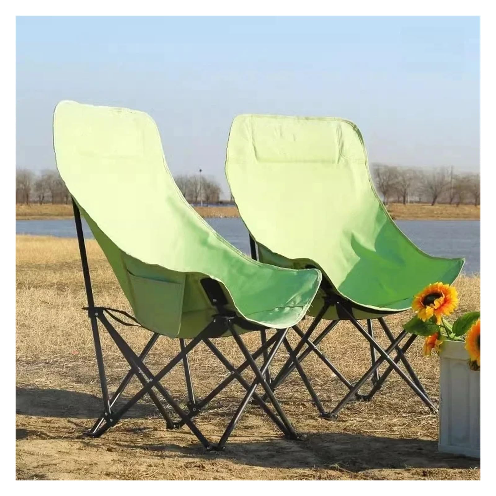 stołek kempingowy, Przenośny składany rozkładany fotel księżycowy na zewnątrz camping(Yellow)