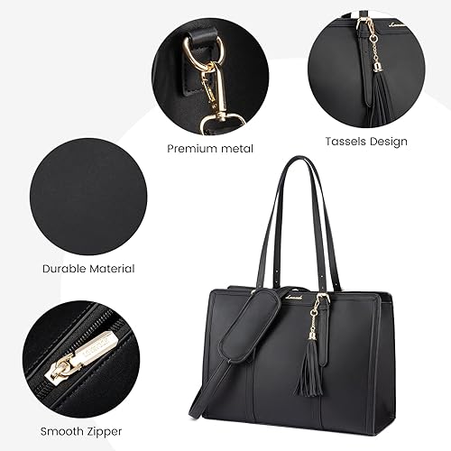 Miniatura 8 de LOVEVOOK Bolsa de lona ligera para laptop de 15.6 pulgadas, bolsa de computadora de gran capacidad con bolso de mano para negocios, trabajo,