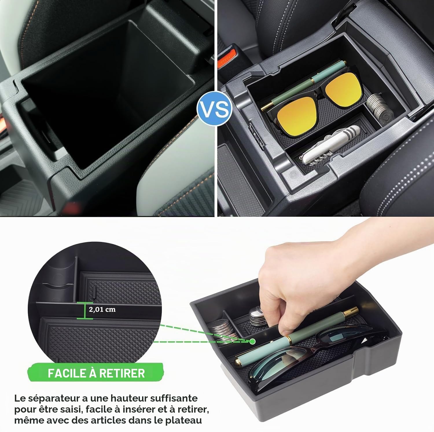 Z.MYUKI】Duster 3 Boîte de rangement pour console centrale pour Dacia Duster 3 2024-2025 2026 Accessoire Accoudoir Boîte de rangement Organisateur (Sans frein à main, Noir)