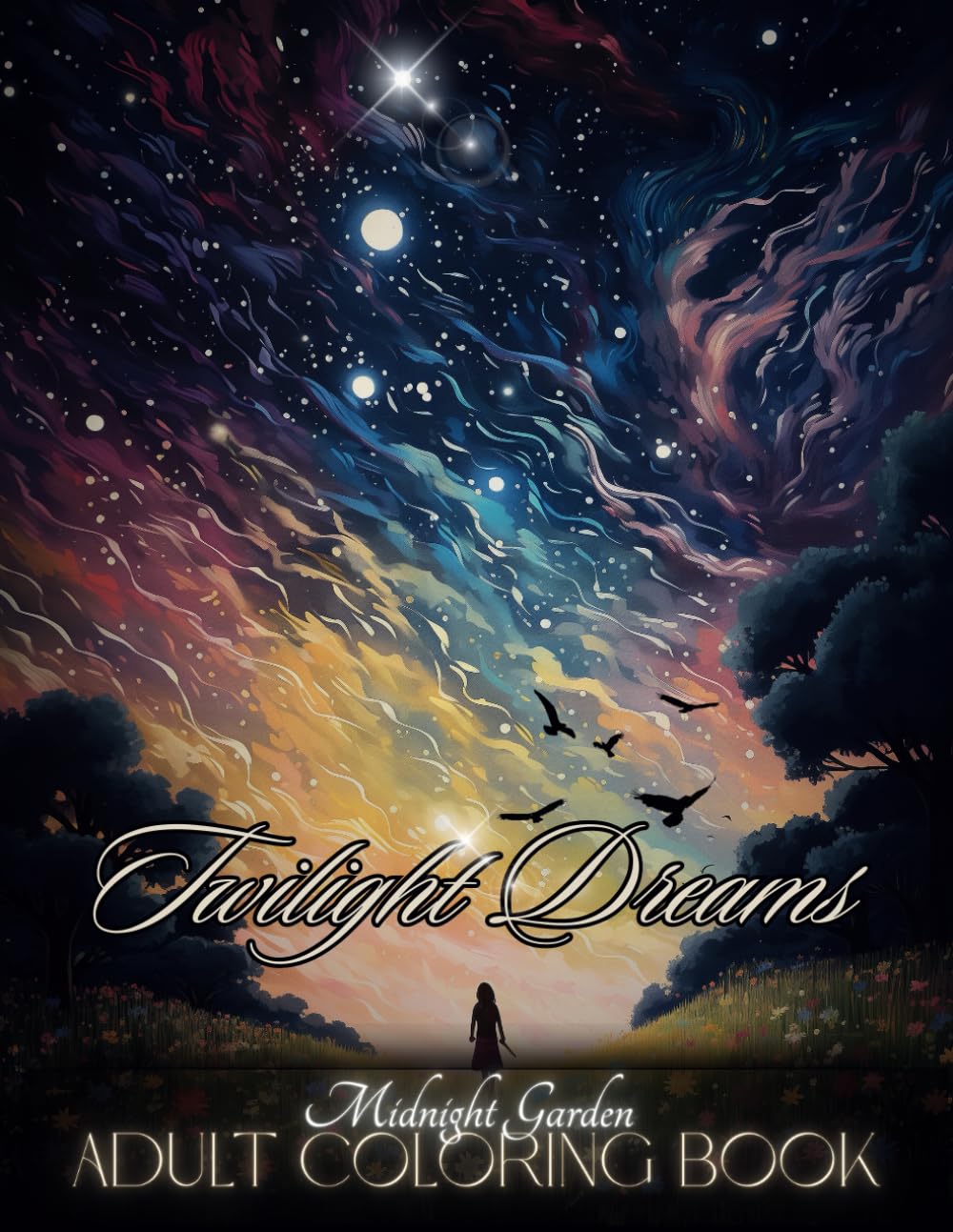 Midnight Garden Adult Coloring Book | Twilight Dreams |: Magical Black Background Coloring Pages Of Whimsical Enchanted Calming Beautiful Glowing ... Fantasy Tree houses in a Relaxing Landscapes