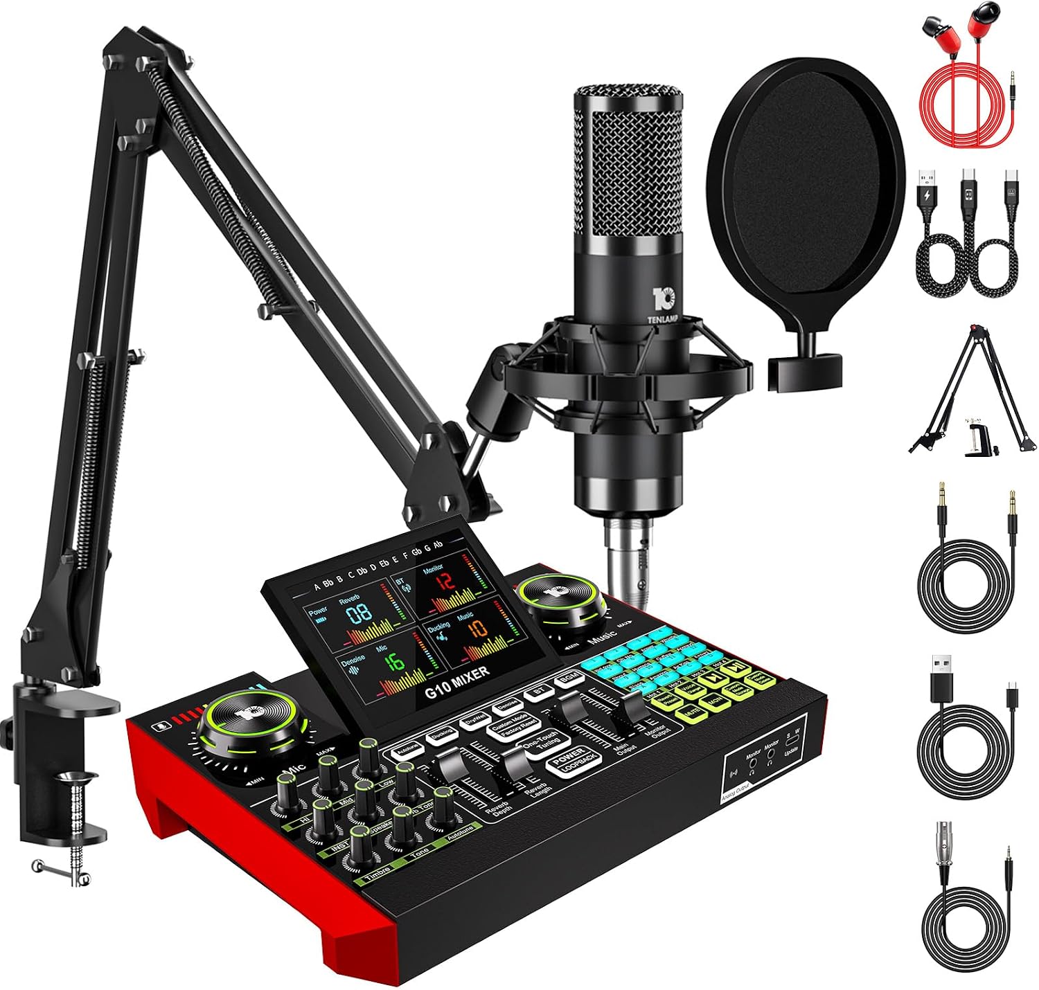 Podcast Equipment Bundle with Mic and live sound card, Featuring XLR Input