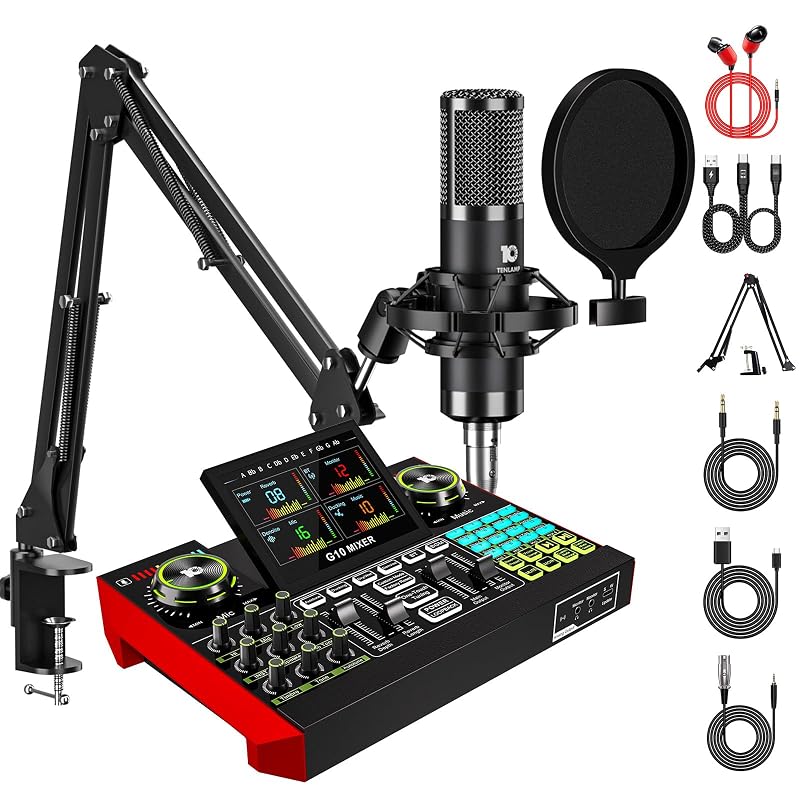 Podcast Equipment Bundle with Mic and live sound card, Featuring XLR Input