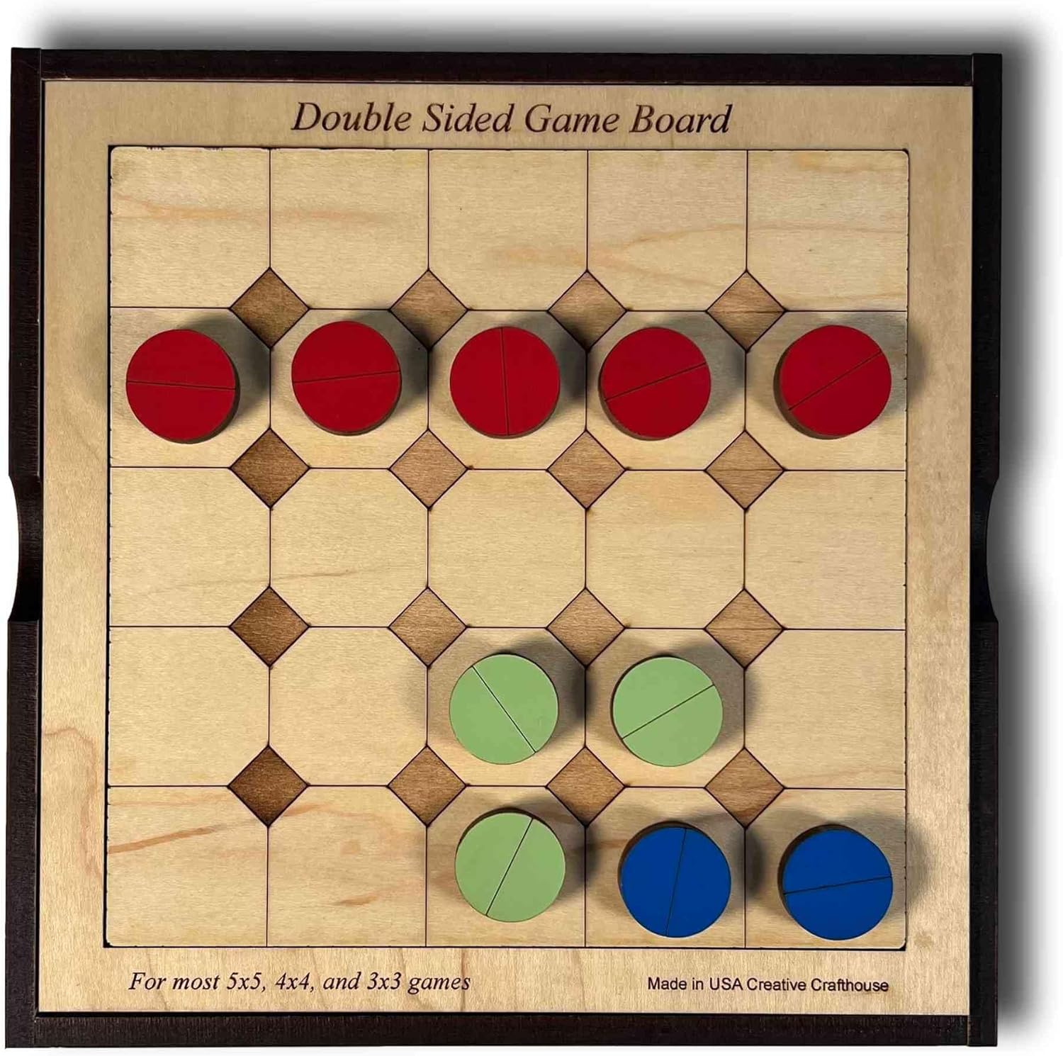 Universal Wooden Game Board Set Premium for 5x5, 4x4, 3x3 Grid Games – Double Sided and Portable
