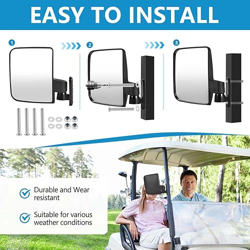 Miniatura 4 de OBTANIM Espejos retrovisores laterales ajustables para carrito de golf para Club Car EZ GO Yamaha y otros carros
