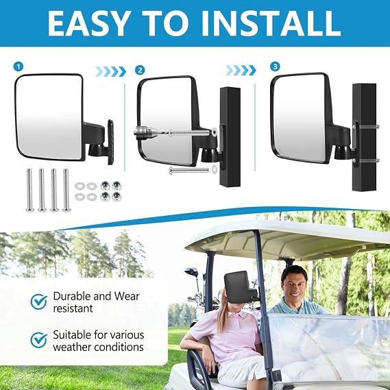 OBTANIM Adjustable Golf Cart Side Rear View Mirrors for Club Car EZ GO Yamaha and Others Carts