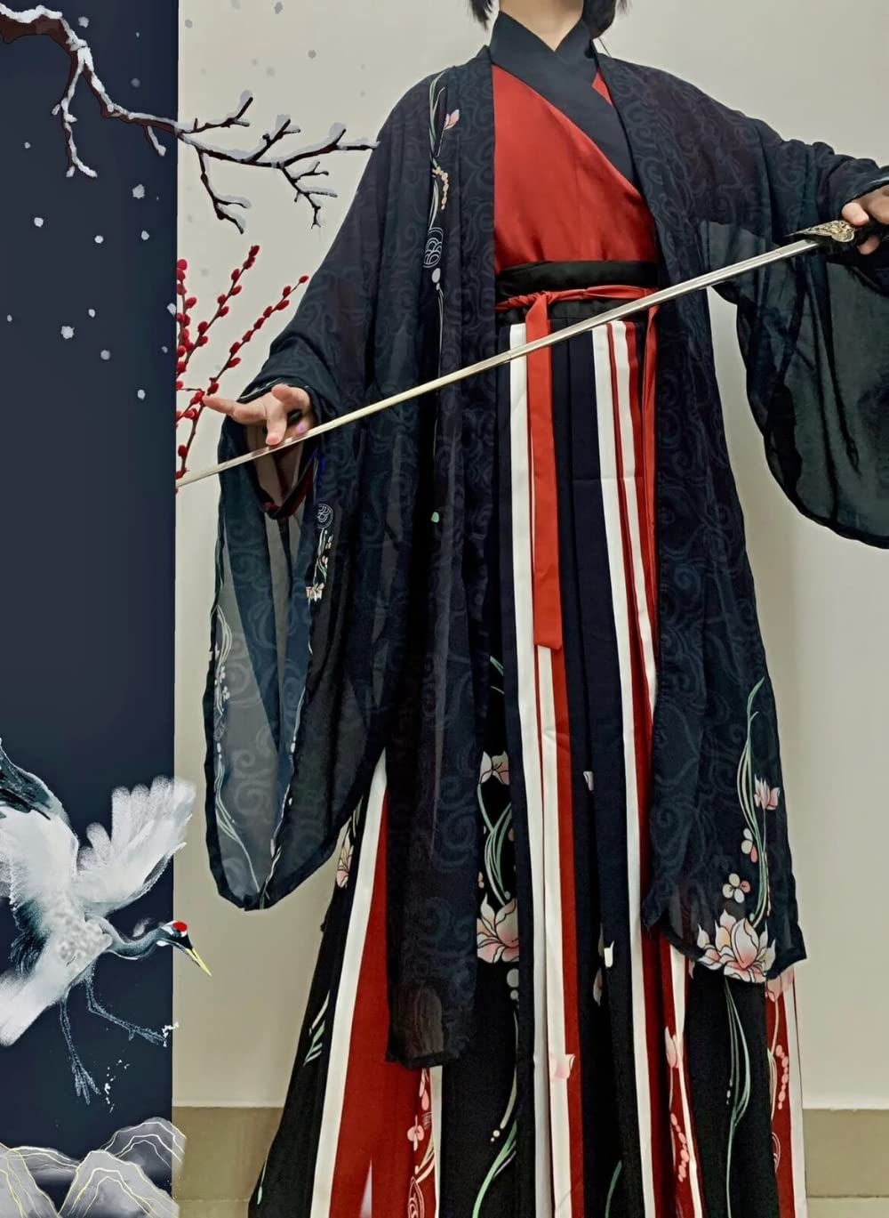 Występy sceniczne Cosplay，han chińska odzież， Chińskie starożytne zestawy Hanfu Cosplay strój dla dorosłych mężczyzn i kobiet(Schwarz,Large)