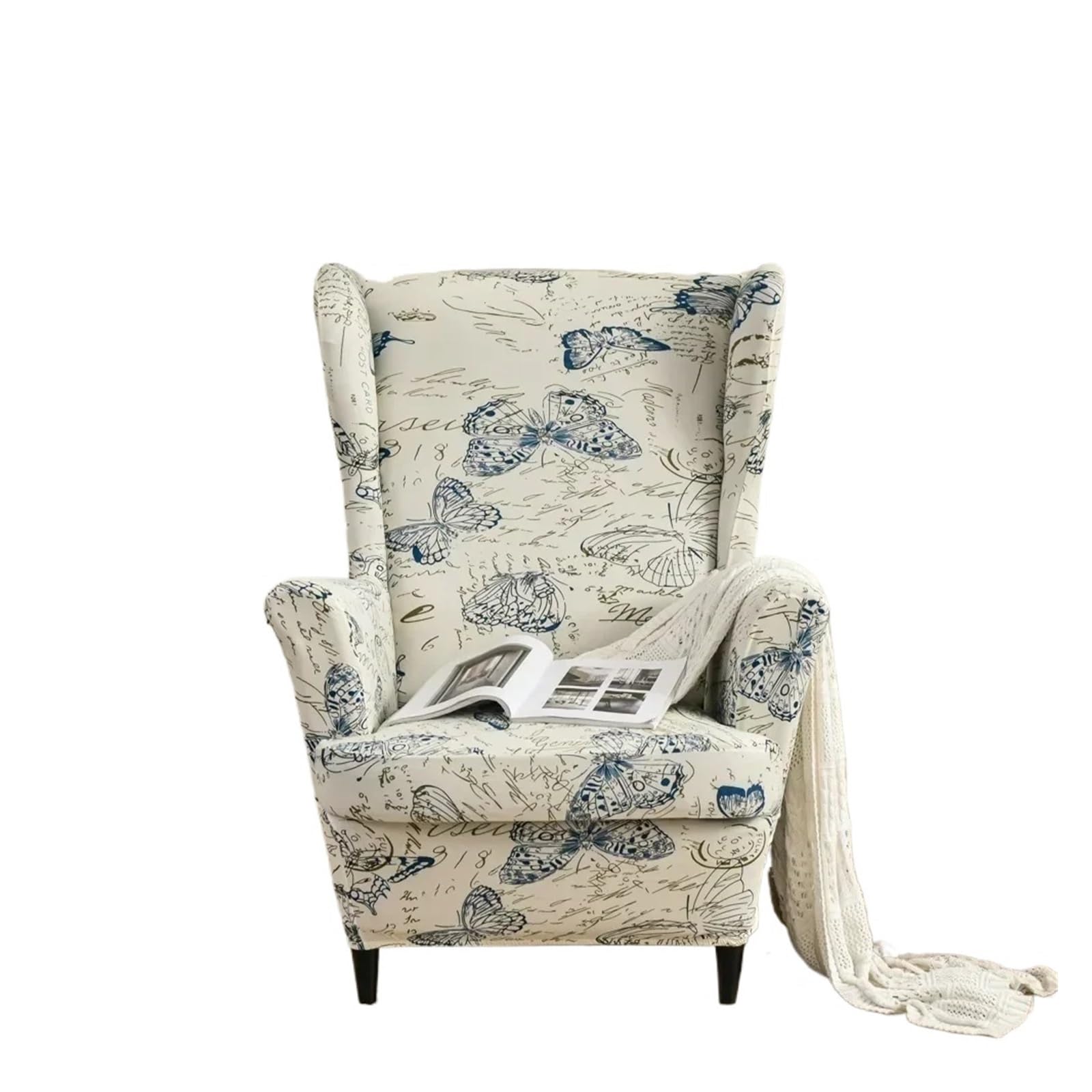 GCYEIDMA Wing Chair Slipcover Flower Wing Chair Cover Stretch Armchair Covers Removable Relax Sofa Slipcovers(Style-4)