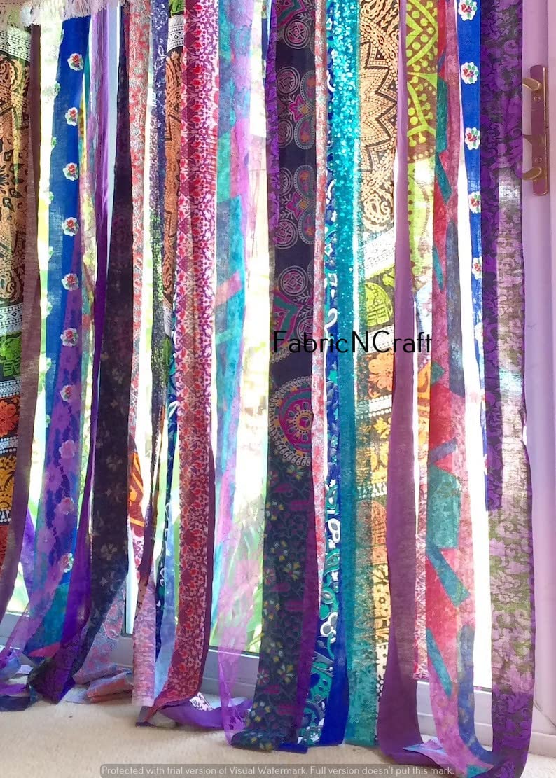Rajbhoomi Handicrafts Indiano Vecchio Sari Colore Rosa Tenda Porta Drappo Finestra Decor Sari Hippie Riciclare Tende 84 inches Long