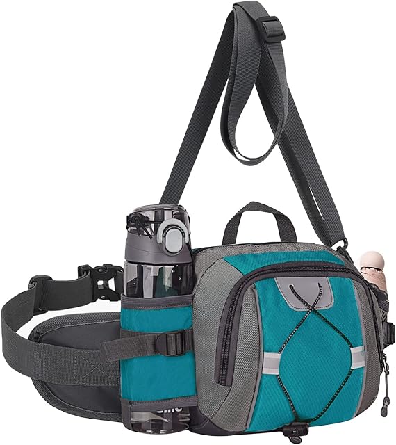 FIORETTO Large Bum Bag for Men Women, Water-Repellent Bumbag with Bottle Holders, Lightweight Fanny Pack for Running, Cycling, Hiking, Dog Walking Turquoise
