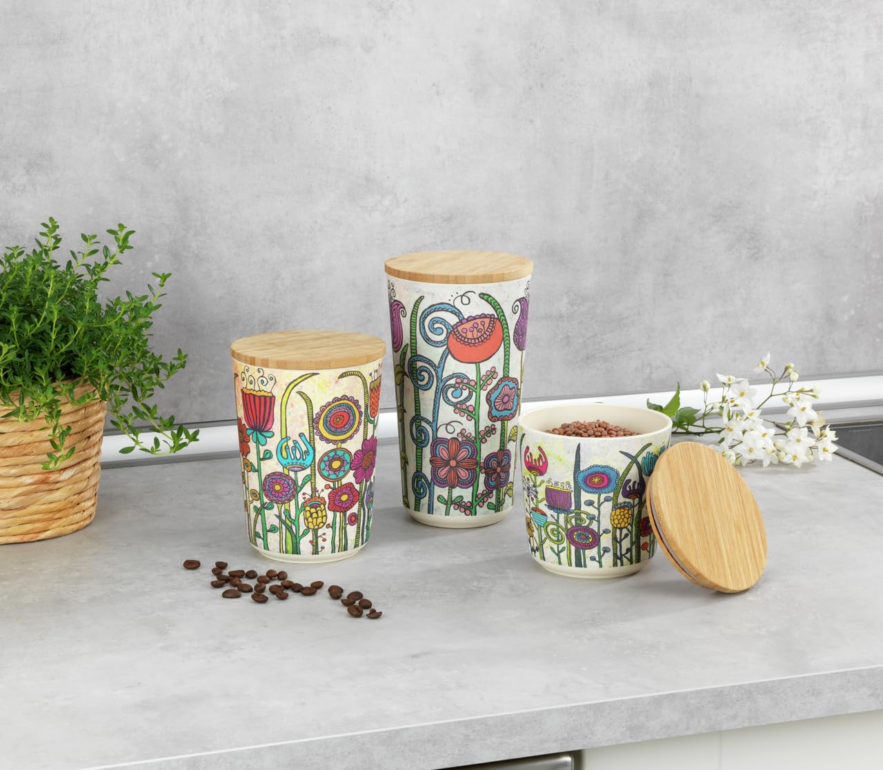WENKO Barattoli [coperchio in bambù] Set di 3 contenitori da cucina – contenitori ermetici – Barattolo per caffè organizzazione cucina
