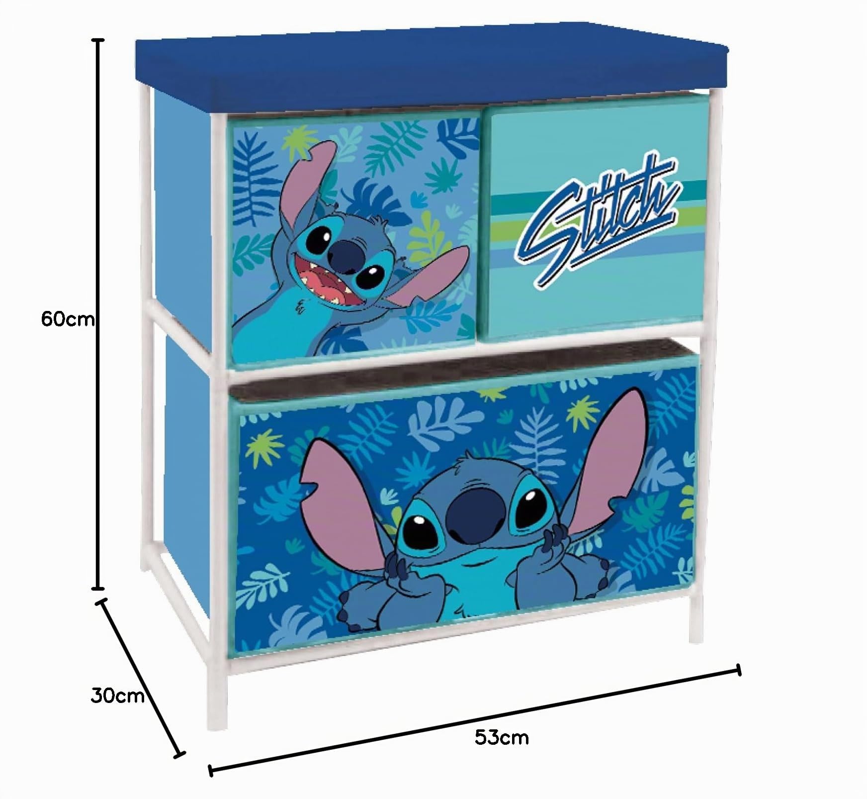 ARDITEX - Étagère pour Enfants avec 3 bacs en Tissu de Disney Stitch - Structure en métal et bacs en Polyester - 53x30x60 cm - Bleu