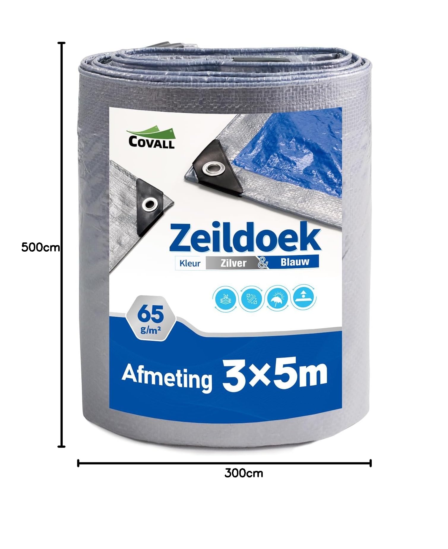 Telone Occhiellato Leggero Argento/Blu Antistrappo Impermeabile Antivento e Resistente ai Raggi UV per Auto,Camion,RV,Casa,Tenda,Barca,Piscina Telo 65g/m² （3x5）