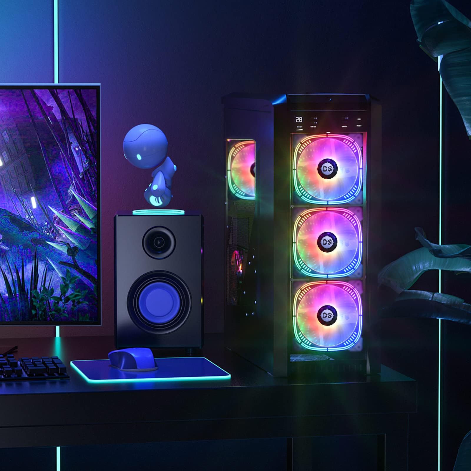 DS Ventiladores LED RGB direccionables de 120 mm con control remoto de 6 pines para carcasa de PC blanca, enfriador de CPU, sistema de radiadores (ventiladores RGB paquete de 6, serie G)